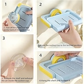voordelige Opslagrekken-Wandgemonteerde zuignap roterende zeepbak met afvoer, niet-borende spons en zeeprek organizer, perfect voor douche, badkamer, bad en keukengootsteen
