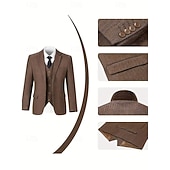 abordables Costumes de mariage-Pour des hommes Affaires Mariage d&#039;automne Costumes de mariage Revers Cranté Marron Formel Couleur Unie Coupe sur mesure 3 pièces