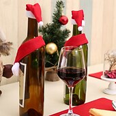 economico Cucina-10 sciarpe e cappelli natalizi per bottiglie di vino, decorazioni creative per la casa in tessuto non tessuto per bottiglie, involucri per bottiglie di vino per le feste