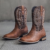 levne Cowboy &amp; Western Boots-Pánské kovbojské boty - jezdecké boty ve westernovém stylu do poloviny lýtek, odolná klasická westernová obuv pro ležérní ranč, rodeo a každodenní kovbojský outfit