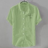 preiswerte Business Casual-Herren Leinenhemd Freizeithemd Baumwoll-Leinen-Hemd Knopfhemd Muster Urlaub Straße Schwarz Weiß Rosa Dunkelmarine Kurzarm Revers Sommer Bekleidung Button-Down