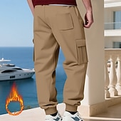 baratos Carga-Homens Calças Esportivas Calças de lã Corredor Calças de inverno Calça de moletom cargo Com Cordão Bolsos Cintura elástica Tecido Conforto Quente Esportes Diário Moda Casual Preto Branco