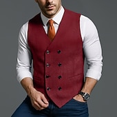 abordables Gilets-Homme Gilet Formel Vacances Quotidien Fête de mariage Mode Classique Printemps Automne Avec Poches Boutons Polyester Confortable Uni Chevrons Double Boutonnage Col en V Coupe Slim Noir Rouge bleu