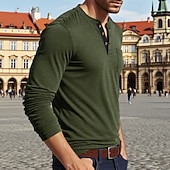 levne Pánská trička pro volný čas-Pánské Tričko Tričko Henley Trička Tričko Top Dlouhý rukáv Henley Jaro Podzim Bez vzoru Módní Designové Základní Kapsy Dovolená ulice Jdeme ven Fialová Top tričko pro muže