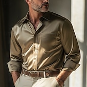 economico Camicie in raso da uomo-Per uomo Camicia Come la seta Camicia in raso Camicia elegante Camicia casual Camicia con Bottoni Semplice Formale Matrimonio Marrone Manica Lunga Bavero Primavera &amp; Autunno Tutte le stagioni