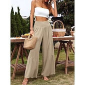 baratos Calça de linho de algodão simples-Mulheres Calças de linho de algodão Perna larga chinês Básico Casual Comprimento total Cintura Alta Tecido Cintura elástica Confortável Macio Com Stretch Ao ar livre Rua Preto Branco Azul Roxo Claro