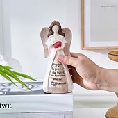 economico Sculture-1 pezzo di un angelo creativo in resina che tiene un cuore rosso con uno slogan in inglese è un elemento decorativo adatto per pareti di sfondo per TV, ingressi, sale studio, scrivanie per uffici e
