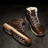 abordables Botas de invierno y nieve-Botas de trabajo clásicas con cordones de piel sintética color tostado para hombre: botines de seguridad duraderos para exteriores, construcción, senderismo y uso diario.