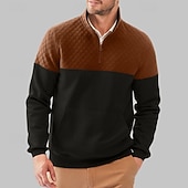 baratos Moletom com capuz de lã-Homens Moletom Moletom Waffle Moletom de lã Moletom com capuz Moletom com zíper Preto Azul Marron Verde Cinzento Colarinho Clerical Tecido Patchwork Bloco de cor Desportos e Ar livre Casual Diário