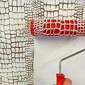 preiswerte Baubedarf-7-Zoll-strukturiertes Kunstdekorationswerkzeug, DIY-Farbroller – 1 Krokodilledermuster mit rotem Griff, langlebiger Kunststoff, einfach zu verwenden für realistische Holzmaserung &amp;geprägte Wände