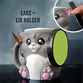 זול ספלים וכוסות-מחזיק קרח של Cuddles the Cat עם 2 כפיות, מעמד לחצי גלידה, מכיל 473 מ&quot;ל/16 אונקיות של גלידה, מיכלי גלידה רב פעמיים, מחזיקי ארטיקים, מתנות אידיאליות לאוהבי חתולים