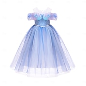 abordables Costumes d&amp;#39;Halloween pour filles-Robe pour fille, couleur unie, manches courtes, tenue de soirée, de spectacle, d&#039;Halloween, de cosplay, décontractée, mignonne, en polyester, été, 4 à 12 ans, multicolore, bleu