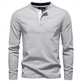 abordables T-shirts et débardeurs élites pour hommes-Homme Chemise en coton manche longue Couleur Pleine Frais Quotidien Occasionnel Boutons Henley École Entraînement Extérieur Toutes saisons Gris foncé Blanche Bleu T-shirt Henley