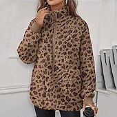 cheap Graphic shop Sweatshirts &amp; Hoodies-Women&#039;s Trench Coat Warm Comfortable Zipper Pocket Fashion Outdoor Leopard Going out Weekend Zipper Regular Lapel Regular Fit Long Sleeve Outerwear Yellow Apricot Coffee Fall Winter