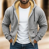 abordables Sudadera con capucha de vellón-Hombre Sudadera Sudadera con capucha y cremallera completa Sudadera con capucha de lana Sudadera con capucha forrada de polar Rojo tinto Negro Blanco Verde Ejército Azul Marino Con Capucha Plano