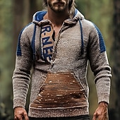 preiswerte Herrenpullover-Herren Pullover Pullover mit Viertelreißverschluss Strickpullover Gerippt Stricken Normale Oberteile Gestrickt Buchstabe Mit Kapuze Mode Basic Urlaub Alltagskleidung Bekleidung Herbst Winter Gelb Rote