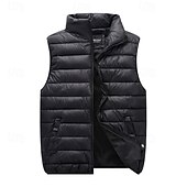 levne Pánská péřová vesta-Pánské Puffer Vesta Kamizelka Vesta Dovolená Denní Rande Módní Na běžné nošení Podzim zima Kapsy Polyester Zahřívací Pohodlné Pevná barva Zip Stojáček Běžný Černá Rubínově červená Oranžová Tmavomodrá