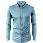 economico camicie da uomo no stiro-Per uomo Camicia Camicia elegante Camicia button-down Camicia non stiro Semplice Formale Matrimonio Nero Bianco Vino Blu marino Manica Lunga Collo ripiegato Estate Primavera Abbigliamento diamante