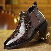 abordables Bottes de Chelsea-Bottines Chelsea marron pour homme en cuir gaufré crocodile – élégantes chaussures habillées à enfiler pour le bureau, les dîners et les occasions formelles