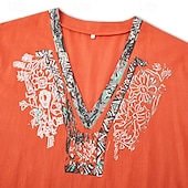 お買い得  休暇-男性用 ポップオーバー シャツ サマーシャツ ビーチウェア ヴィンテージシャツ エスニックシャツ 花 バケーション 祝日 イエロー ブルー オレンジ ブラウン 長袖 Ｖネック 夏 春 衣類