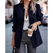 billiga Blazers och kostymer-Dam Kavaj Bekväm Volang Lappverk Elegant Mode Klassisk Modern Skola Formell Kontor Arbete Cardigan Lång Hög krage Normal Långärmad Ytterkläder Djupröd Svart och grått Svart Vår Höst