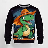 billiga Pojkes Halloween kostymer-Halloween Pojkar 3D Tecknat Pumpa Dinosaurie T-shirt Långärmad Vår Höst Mode Grundläggande Barn 4-12 år Rund hals Utomhus Ledigt Dagligen Normal