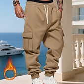 baratos Carga-Homens Calças Esportivas Calças de lã Corredor Calças de inverno Calça de moletom cargo Com Cordão Bolsos Cintura elástica Tecido Conforto Quente Esportes Diário Moda Casual Preto Branco