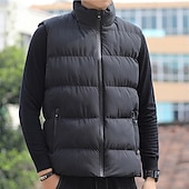 preiswerte Herren Steppweste-Herren Steppweste Weste Gilet Urlaub Täglich Date Mode Lässig Winter Tasche Polyester Warm Bequem Einfarbig Reisverschluss Stehkragen Normale Passform Schwarz Rote Blau Grau Weste