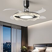 رخيصةأون إضاءات مراوح السقف-مروحة سقف مع أضواء 106 سم قابلة للتعتيم LED 3 ألوان 6 سرعات توقيت شفرات عكسية مع جهاز تحكم عن بعد ، مروحة ثريا منزلية ، مروحة سقف داخلية منخفضة الارتفاع