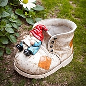 Недорогие Скульптуры-Кашпо для суккулентов в форме гнома в форме ботинка – красочный расписанный вручную цветочный горшок из смолы для декора сада, украшения патио &amp;выращивание мини-растений