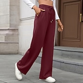 abordables Pantalon droit-Femmes Slacks Droit Streetwear Occasionnel Longueur complète Naturel Uni Avec Poches Conception à cordon élastique Doux Fête Tenue quotidienne Week-end Rouge bordeaux Jacinthe Noir Vert Véronèse