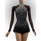 economico Abiti da Pattinaggio Artistico-abito da pattinaggio artistico, abito da pattinaggio sul ghiaccio da donna e da ragazza, nero, schiena scoperta, orlo asimmetrico, maglia ad alta elasticità, abbigliamento da pattinaggio per