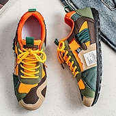 お買い得  カジュアルなレースアップシューズ-メンズのグリーンとイエローのメッシュスニーカー - ウォーキング、旅行、ストリートスタイルに最適なカラーブロックの通気性のあるカジュアルスポーツシューズ