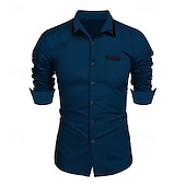 preiswerte Button-Down-Hemden für Herren-Herren Hemd Kleidhemd Einfach Formell Hochzeit Schwarz Weiß Wein Marineblau Langarm Umlegekragen Sommer Frühling Bekleidung