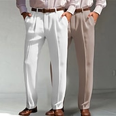 preiswerte Klassiker-Herren Anzughose Leinenhosen Hose Sommerhose Fronttasche Falten Gerader Schnitt Einfach Komfort Atmungsaktiv Volle Länge Formell Geschäft Täglich Mode Basic Grün + grau Weiß + Khaki Unelastisch