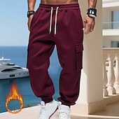 baratos Carga-Homens Calças Esportivas Calças de lã Corredor Calças de inverno Calça de moletom cargo Com Cordão Bolsos Cintura elástica Tecido Conforto Quente Esportes Diário Moda Casual Preto Branco
