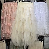 preiswerte Chiffon -Röcke-Damen Rock Schwingend Gazeröcke Mode Lässig Maxi Mittlere Hüfthöhe Röcke Einfarbig Unregelmäßiger Saum Mikroelastisch Urlaub Straße Aprikose Schwarz Weiß Rosa Frühling Polyester