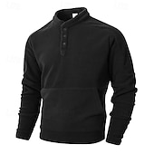 economico Felpa con cappuccio in pile-Per uomo Maglia Felpa in pile Felpa con cappuccio abbottonata Nero Verde scuro Cachi Caffè Grigio Colletto Mao Semplice Patchwork Sport &amp; Outdoor Casuale Quotidiano Streetwear Cool Abbigliamento