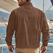 baratos Casacos &amp; Sobretudos para Homem-Homens jaqueta leve Jaqueta de Veludo Jaqueta Carga Jaqueta casual Férias Diário Respirável Bolsos Primavera Outono Tecido Moda Clássico Colarinho Chinês Padrão Adamascado Preto Verde Escuro Marron