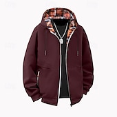 economico felpe con cappuccio da uomo di base-Per uomo Felpa con cappuccio Felpa con cappuccio a zip intera Rosso bordeaux Nero Marrone Cachi Grigio chiaro Con Cappuccio Semplice Patchwork Sport &amp; Outdoor Casuale Quotidiano Streetwear Cool