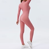 preiswerte Sets &amp; Einteiler-Damen Trainingsanzug Einteiliger Strampler Reißverschluss Einfarbig Bodysuit Herbst Schwarz Rosa Fitnessstudio sportlich Laufen Bauchkontrolle Atmungsaktiv Langarm Sport Sportkleidung