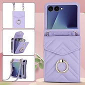 Χαμηλού Κόστους Samsung Θήκη-τηλέφωνο tok Για Samsung Galaxy Z Flip 7 Z Flip 6 Z Flip 5 Z Flip 4 Θήκη κάρτας πορτοφολιού με τον Lanyard Υποδοχή κάρτας Δαχτυλίδι πόρπη Ρετρό TPU PU δέρμα