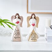 economico Sculture-1 pezzo di un angelo creativo in resina che tiene un cuore rosso con uno slogan in inglese è un elemento decorativo adatto per pareti di sfondo per TV, ingressi, sale studio, scrivanie per uffici e