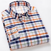 billiga Button Down-skjortor för män-Herr Skjorta Skjorta med krage Knapp upp skjorta Rutig Bröllop Utomhus Vin Marinblå + vit Vit Gul Långärmad Nedvikt Vår Höst Kläder