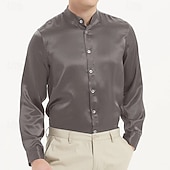 economico Camicie in raso da uomo-Per uomo Camicia Camicia con colletto alla coreana Come la seta Camicia in raso Camicia elegante Semplice Formale Matrimonio Nero Bianco Blu Grigio Manica Lunga Colletto Primavera &amp; Autunno Tutte le
