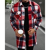 Bărbați Shacket Jachetă cămașă Jachete Iarnă Plisat Vacanță Purtare Zilnică Negru Roșu Vin Portocaliu Kaki Manșon Lung Rever Toamnă Iarnă Îmbrăcăminte Buzunar ieftine cămăși de flanel-Bărbați Shacket Jachetă cămașă Jachete Iarnă Plisat Vacanță Purtare Zilnică Negru Roșu Vin Portocaliu Kaki Manșon Lung Rever Toamnă Iarnă Îmbrăcăminte Buzunar