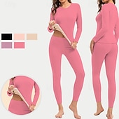 economico Set e Tutine-Per donna Tempo freddo in alto e in basso Strato di base superiore e inferiore Underwear Set termica Inverno Molto spesso Tinta unica Completo Abbigliamento Bianco latte Rosa scuro Palestra Pilates