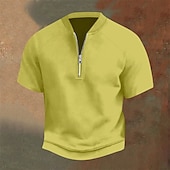 abordables Polo classique pour homme-Homme Polo Polo quart de zip Tenue quotidienne Date Zip quart Manche Courte Mode Basique Uni Fermeture éclair Été Coupe régulière Jaune clair Noir Jaune bleu marine Violet Orange Polo