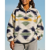 preiswerte Hoodie &amp; Sweatshirt-Damen Fleece-Sweatshirt Lässige Oberteile Boho Viertelreißverschluss Langarm Oberteil Athleisure Herbst Patchwork Mode Warm Outdoor Reise Sportbekleidung Sportkleidung Gelb Rot