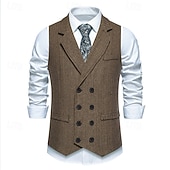 billige Herrevest-Herre سترة Veste Feriereise Daglig Bryllupsfest Stevnemøte Årgang Mote Vår Høst Lomme Knapper Polyester Tweed Bekvem عادي Fiskebein Dobbeltkneppet Hakkjakkeslag Normal Burgunder kaffe Grå Vest